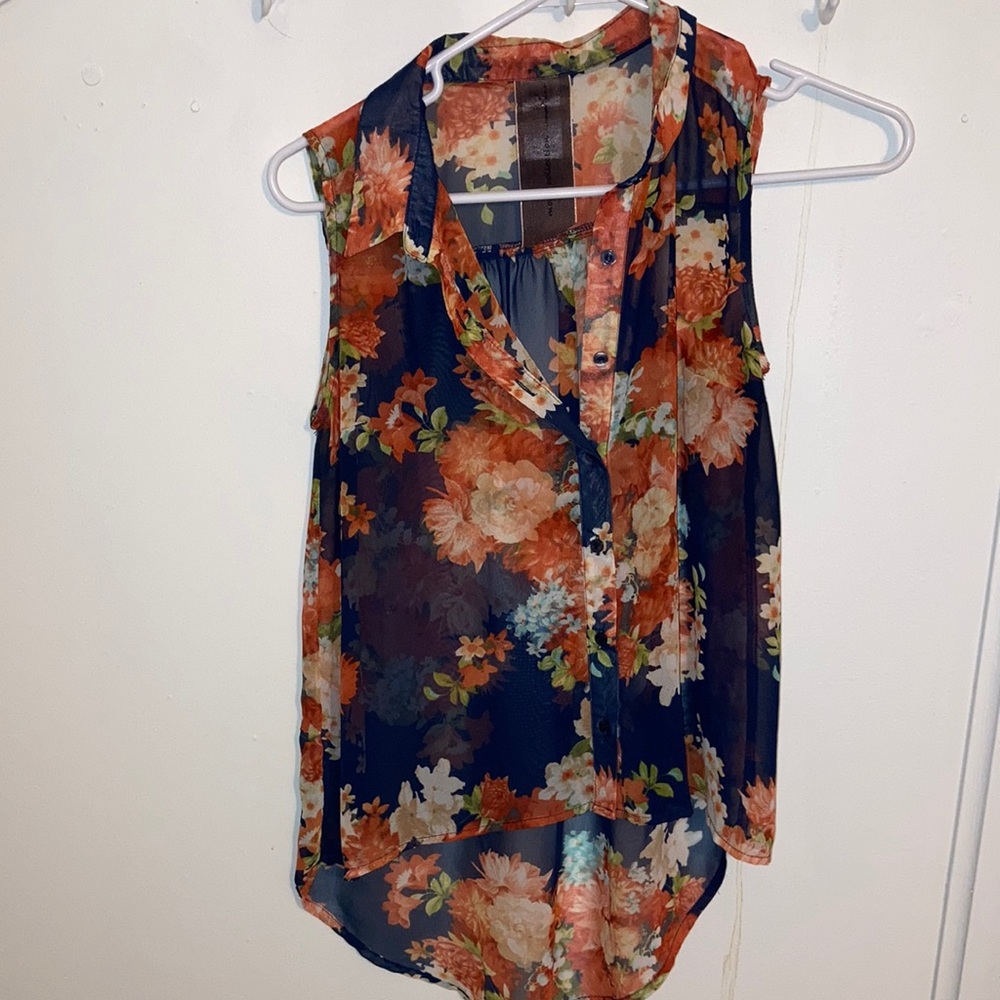 Floral button up tank top